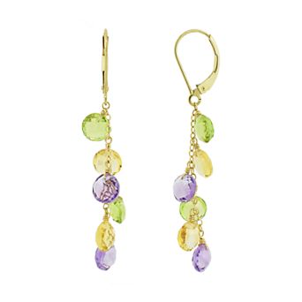 Jewelmak 14k Gold Multi Round Gemstone Leverback Earrings