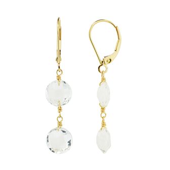 Jewelmak 14k Gold Round White Topaz Earrings