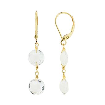 Jewelmak 14k Gold Round White Topaz Earrings