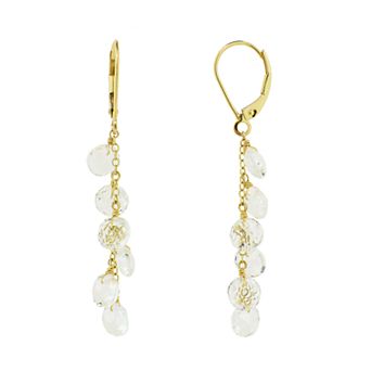 Jewelmak 14k Gold White Topaz Dangle Earrings