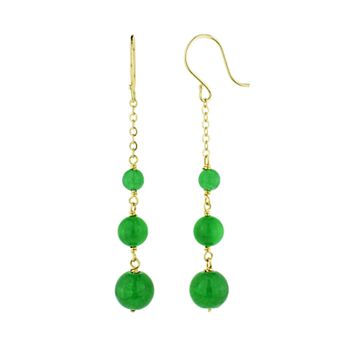 Jewelmak 14k Gold Dyed Green Jade Dangle Earrings
