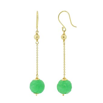 Jewelmak 14k Gold Carved Jade Bead Dangle Earrings
