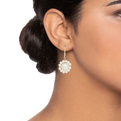 14k Gold Freshwater Cultured Pearl Flower Drop Earrings
