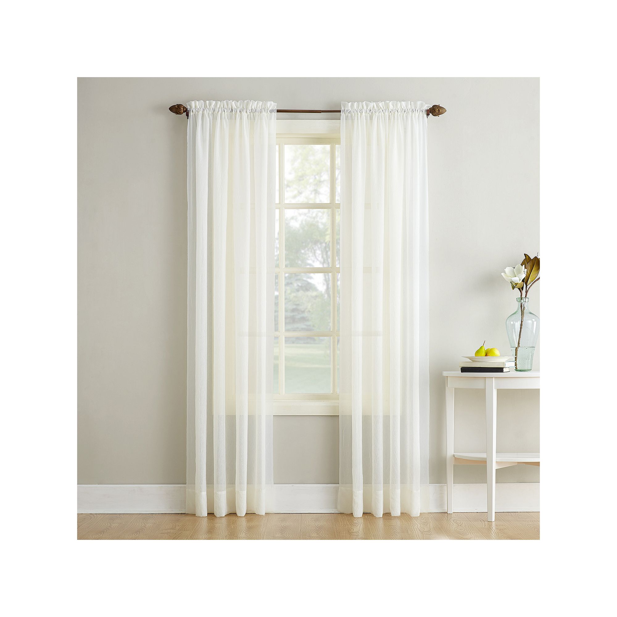 No. 918 Erica Crushed Sheer Voile Rod Pocket Window Curtain, Eggshell