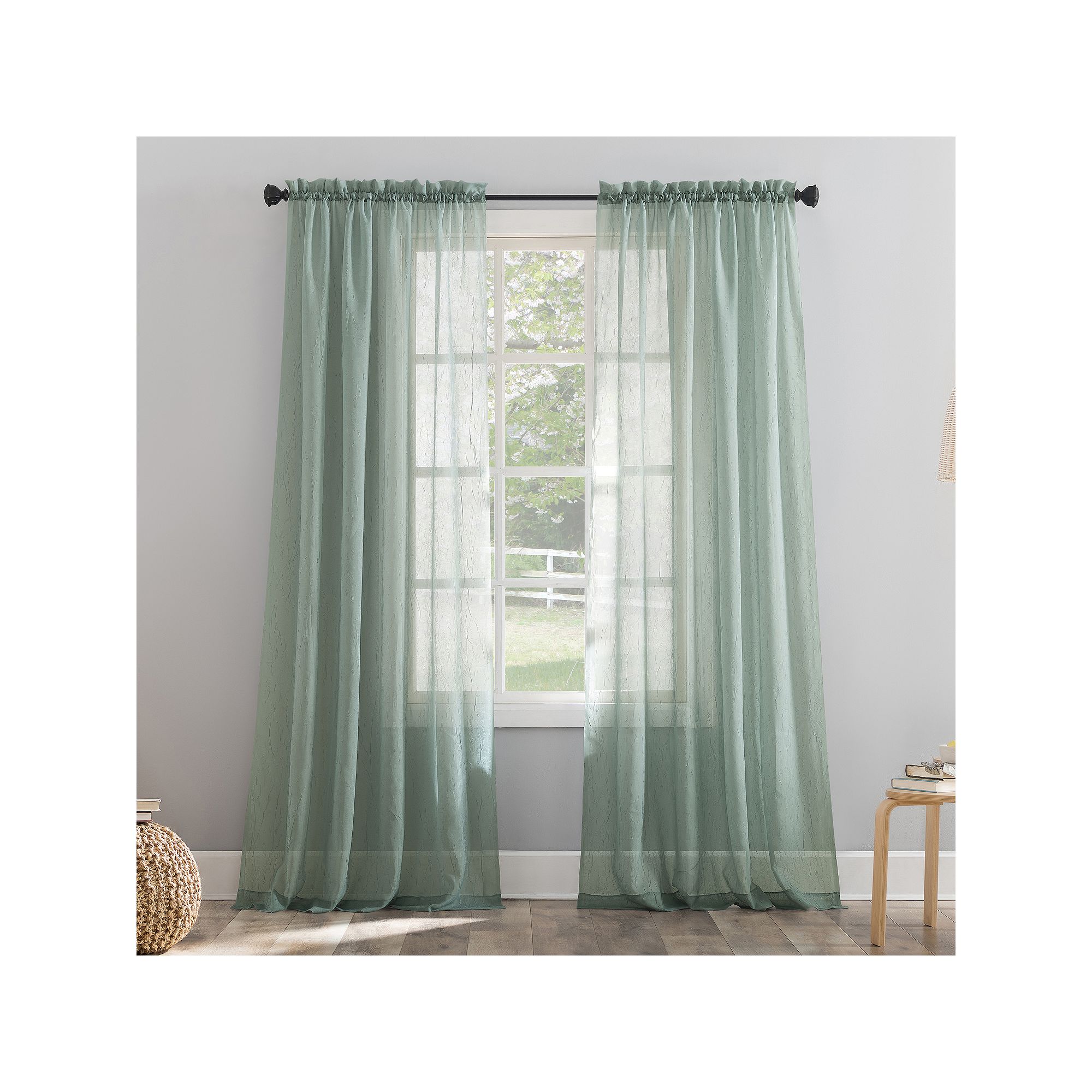 No. 918 Erica Crushed Sheer Voile Rod Pocket Window Curtain, Mineral