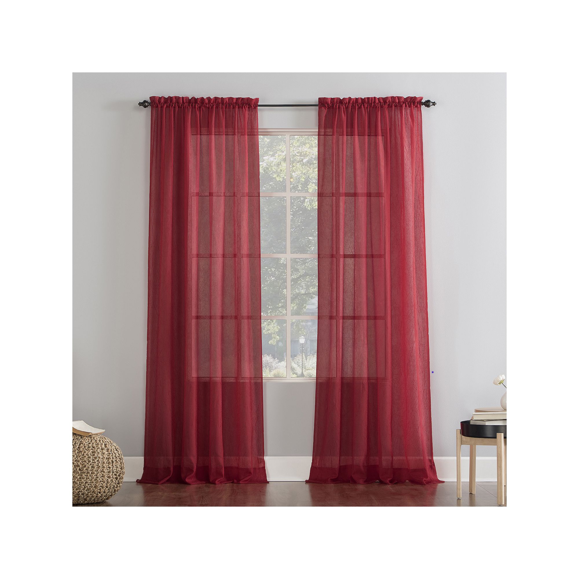 No. 918 Erica Crushed Sheer Voile Rod Pocket Window Curtain, Red SKU:990339 sku 990339