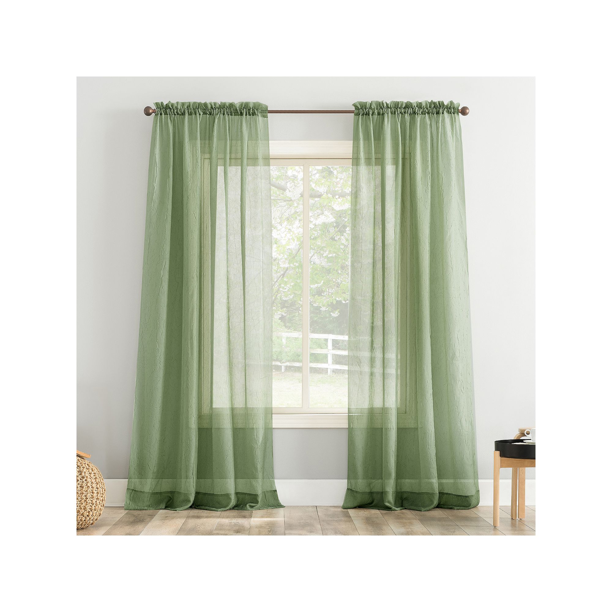 No. 918 Erica Crushed Sheer Voile Rod Pocket Window Curtain, Sage Green