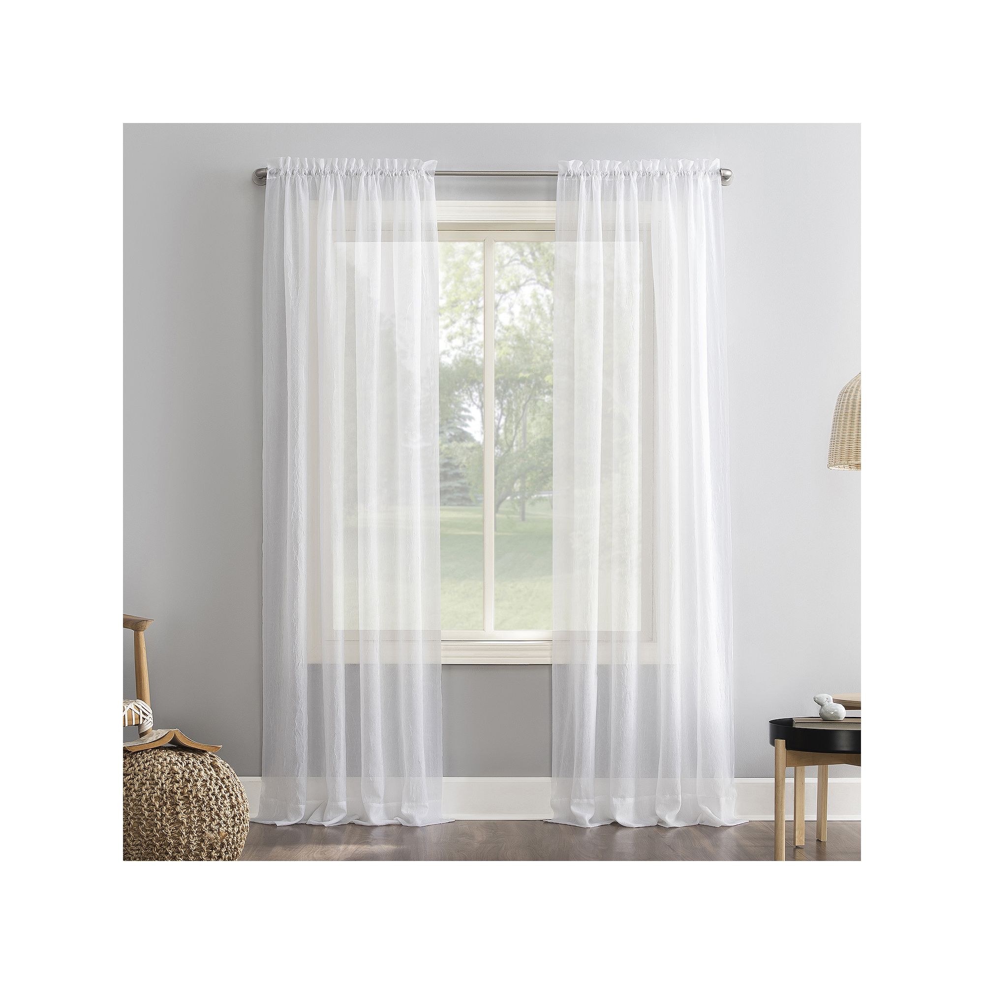 No. 918 Erica Crushed Sheer Voile Rod Pocket Window Curtain, White