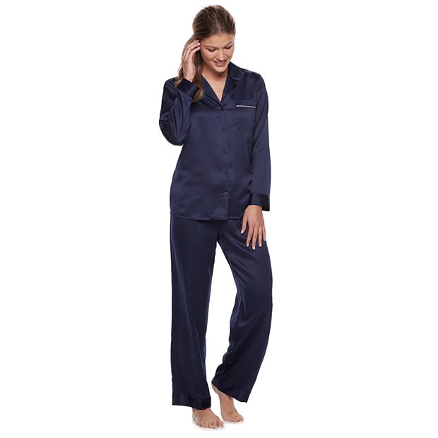 Women s Apt. 9 Notch Collar Satin Shirt Pants Pajama Set