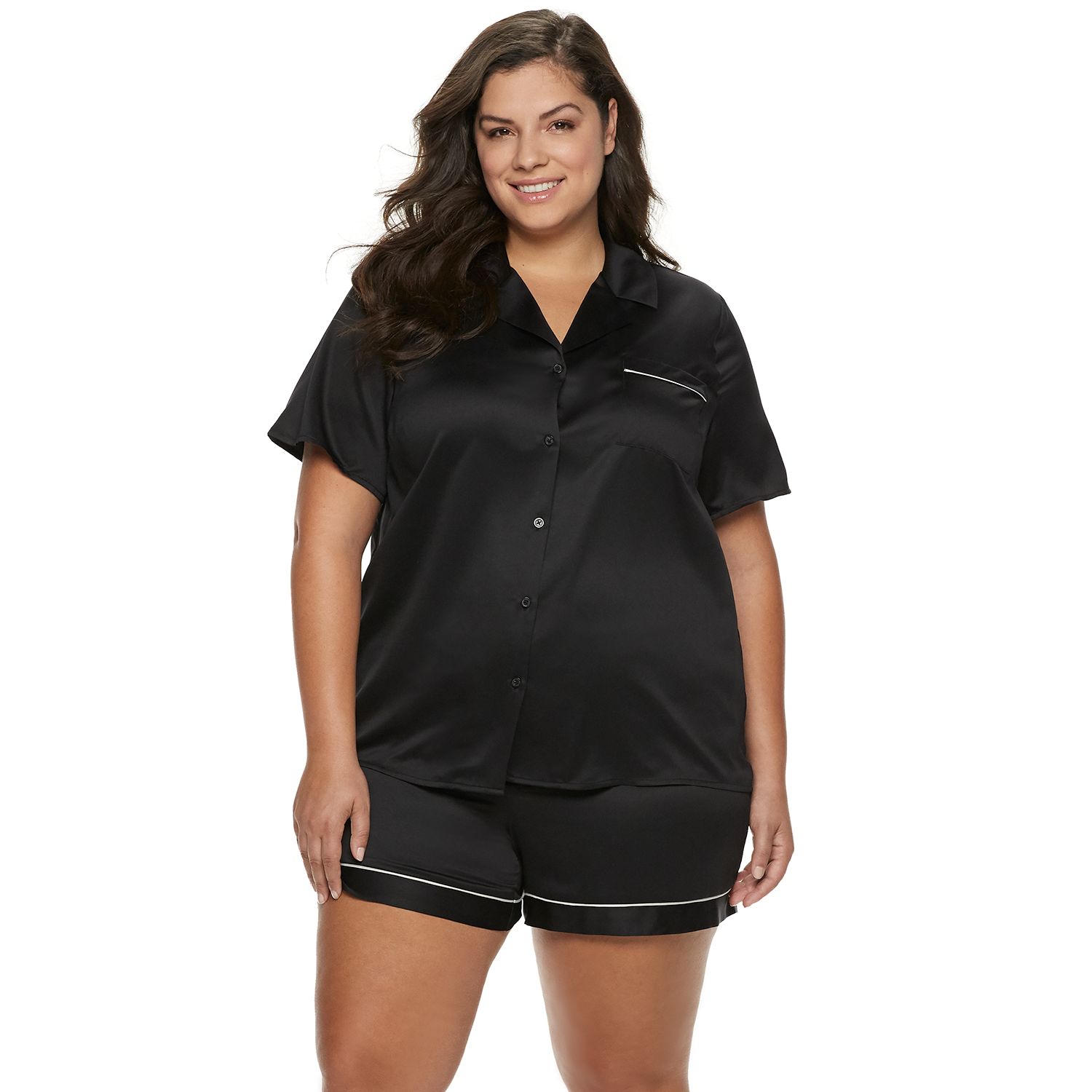 plus size black satin pajamas