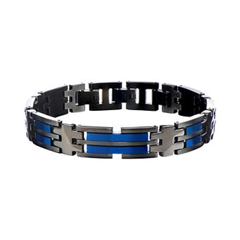 Men's Stainless Steel Black & Blue Link Bracelet