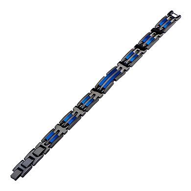 Men's Stainless Steel Black & Blue Link Bracelet