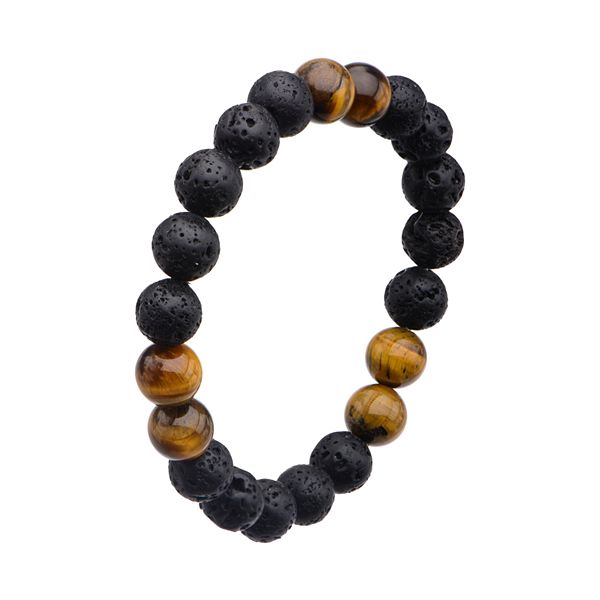 Men's Lava Stone & Brown Tiger Eye Beaded Bracelet