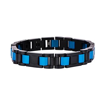 Men's Black & Blue Stainless Steel Link Bracelet