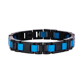 Men's Black & Blue Stainless Steel Link Bracelet