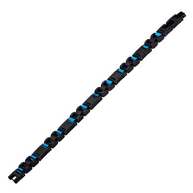 Men's Black & Blue Stainless Steel Link Bracelet