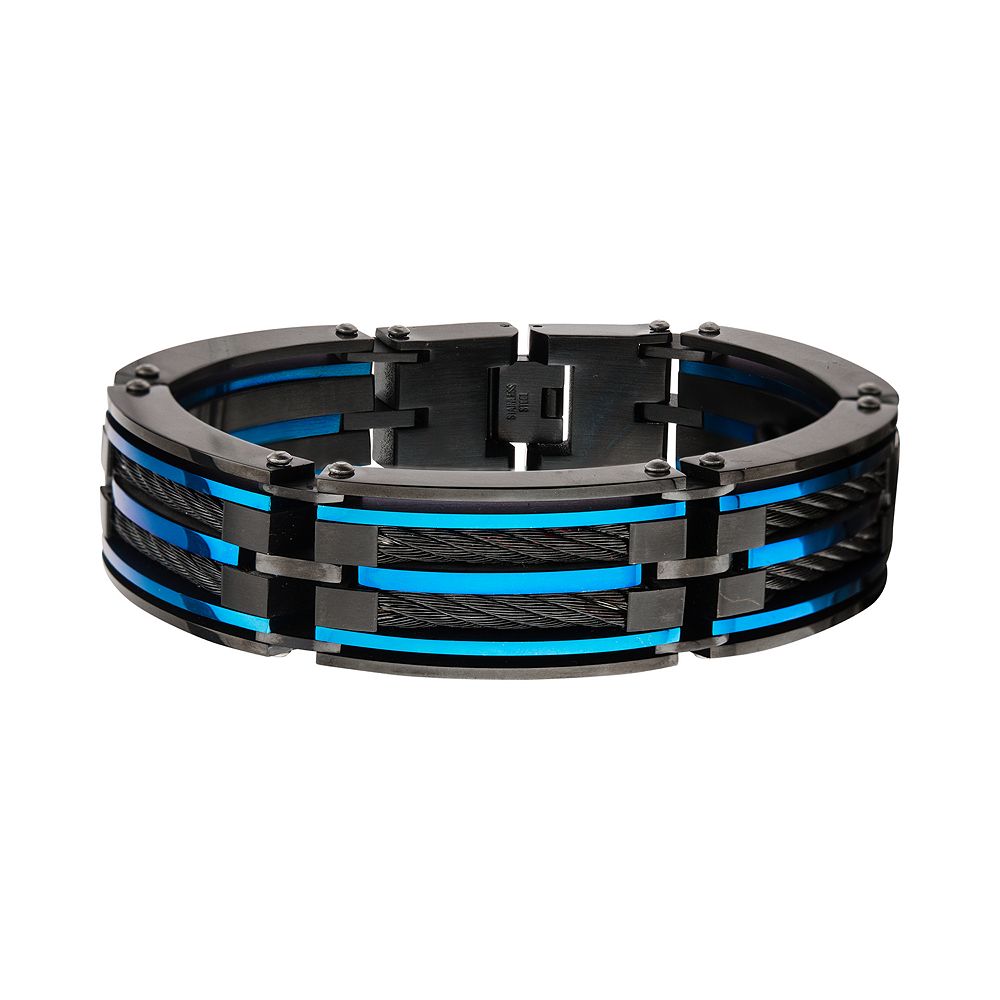 DANTE Men's Black & Blue Stainless Steel Wide Cable Link Bracelet