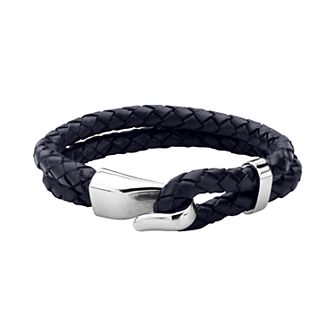 Men's DANTE Navy Breaded Leather & Stainless Steel Bracelet