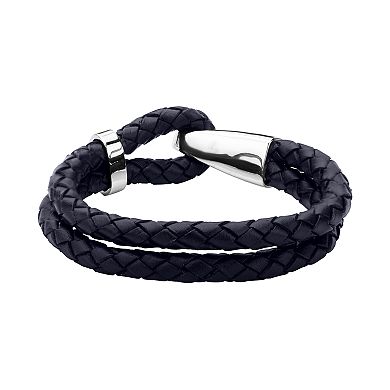 Men's DANTE Navy Breaded Leather & Stainless Steel Bracelet