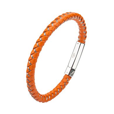 Men's Orange Braided Leather Bracelet