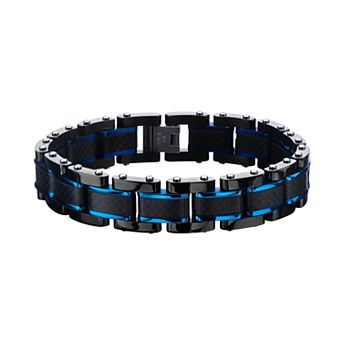 DANTE Men's Black & Blue Stainless Steel Carbon Fiber Link Bracelet