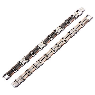 Men's Black & Rose Gold Tone Stainless Steel Reversible Link Bracelet