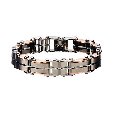 DANTE Men's Black & Rose Gold Tone Stainless Steel Reversible Link Bracelet