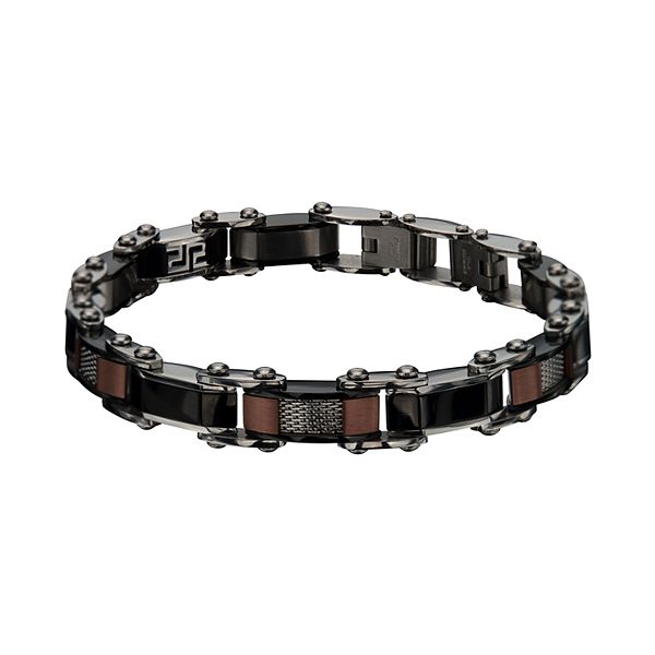 Men's Black & Brown Stainless Steel Reversible Link Bracelet