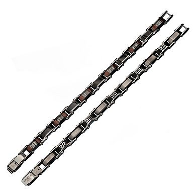 DANTE Men's Black & Brown Stainless Steel Reversible Link Bracelet