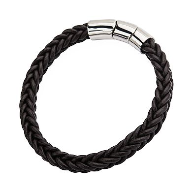 Men's Braided Brown Leather Magnetic Bracelet