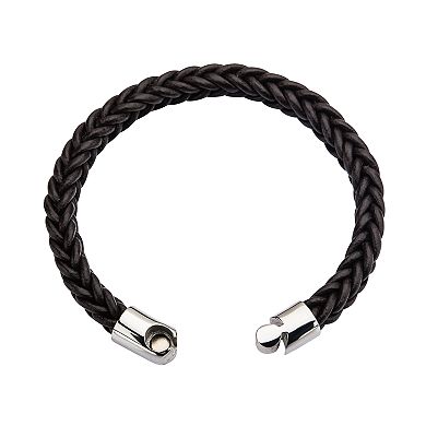 Men's Braided Brown Leather Magnetic Bracelet