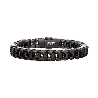 Men's Brown Leather & Black Plated Bracelet