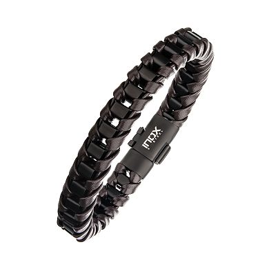 Men's Brown Leather & Black Plated Bracelet