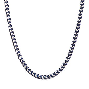 Men's Blue Stainless Steel Herringbone Chain Necklace