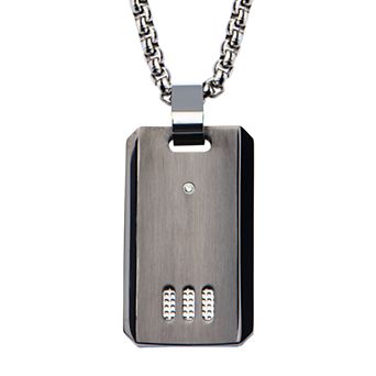 Men's DANTE Stainless Steel Cubic Zirconia Dog Tag Pendant Necklace