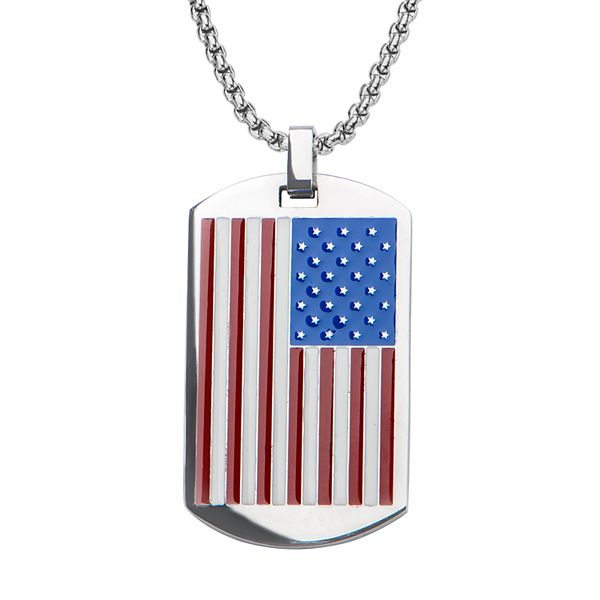 American Flag Patriotic Necklace Military Dog Tag Style With Chain - Agent  Gear USA