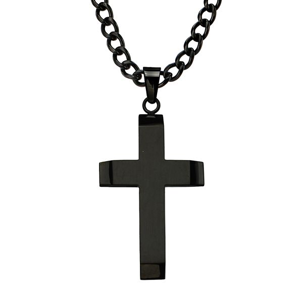 Men's Stainless Steel Black Cross Pendant Necklace