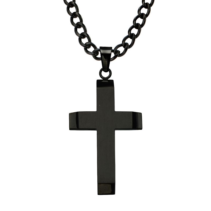 Mens Stainless Steel Black Cross Pendant Necklace, Size: 24