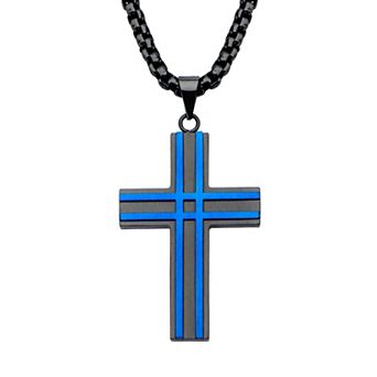 DANTE Men's Black & Blue Stainless Steel Cross Pendant Necklace