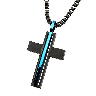 DANTE Men's Stainless Steel Black & Blue Cross Pendant Necklace
