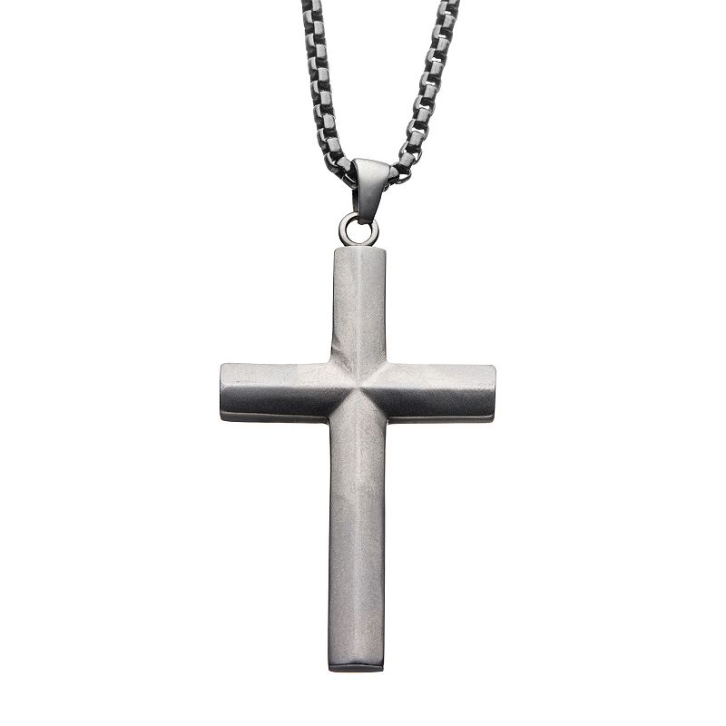 Mens Stainless Steel Cross Pendant Necklace, Size: 24, Silver