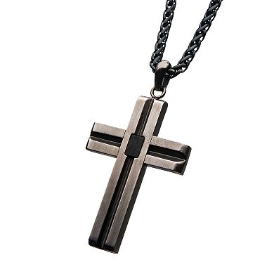 Men's Two-Tone Stainless Steel Cross Pendant Necklace