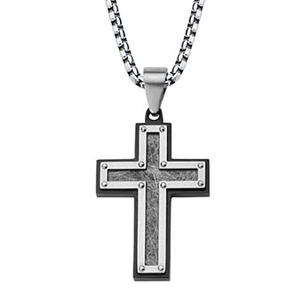 DANTE Men's Textured Black Stainless Steel Cross Pendant Necklace