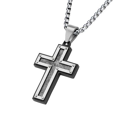 Men's Textured Black Stainless Steel Cross Pendant Necklace