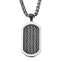 LYNX Men's Stainless Steel & Black Leather Cord Canine Tooth Pendant