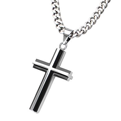 Men's Black Plated Stainless Steel Cross Pendant Necklace