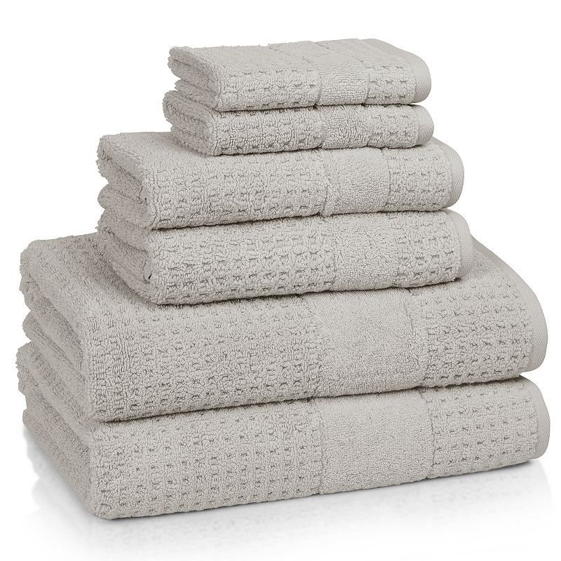 Cassadecor Turkish Checkered Textured 6-piece Bath Towel Set, Grey, 6 Pc Se