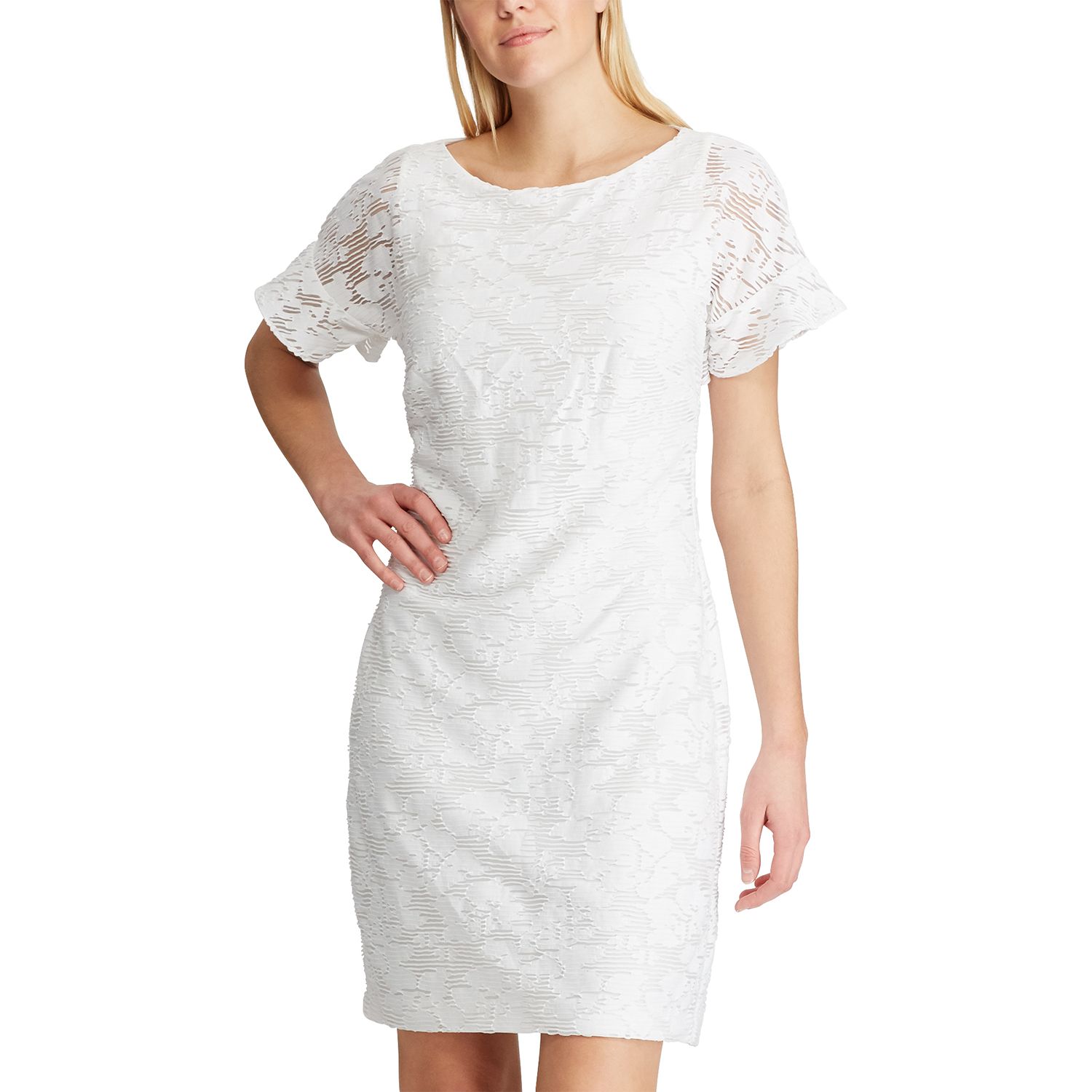 chaps lace sheath dress