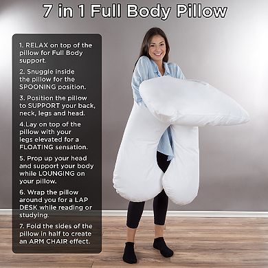 LHC 7-in-1 Full Body Pillow with Removable Cover & Comfortable U-Shape