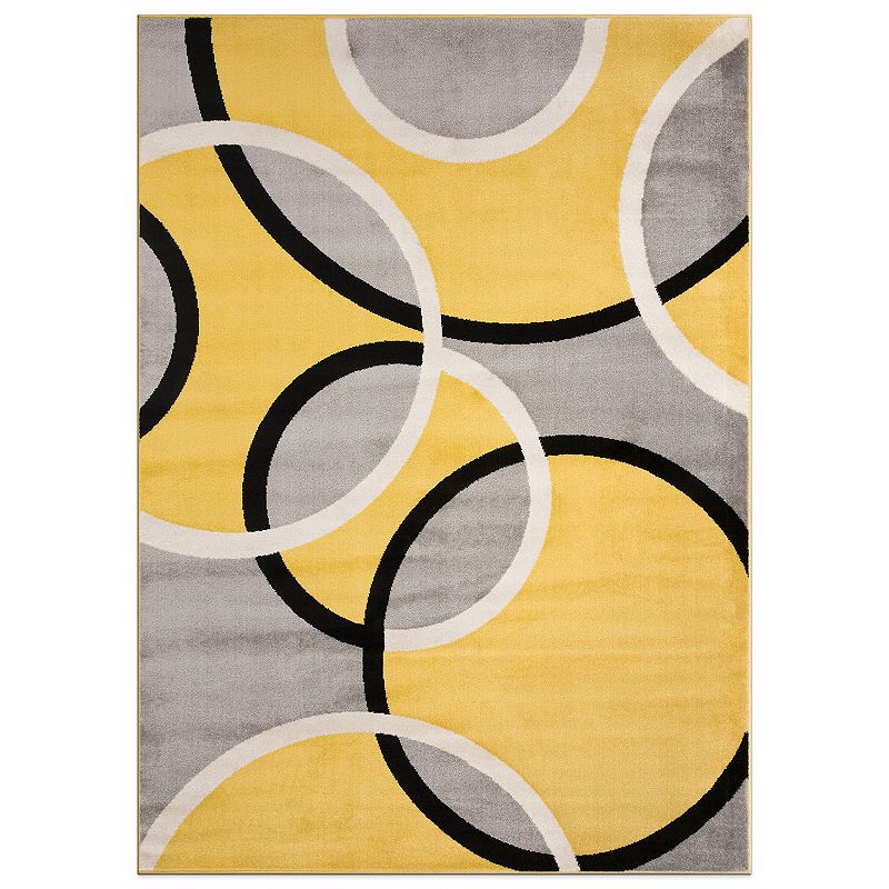 World Rug Gallery Toscana Contemporary Abstract Circles Rug, Yellow, 8X10 Ft